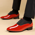 Men's black patent leather Oxford dress shoes with pointed toes, ideal for weddings, by Showlu Fashion Store.