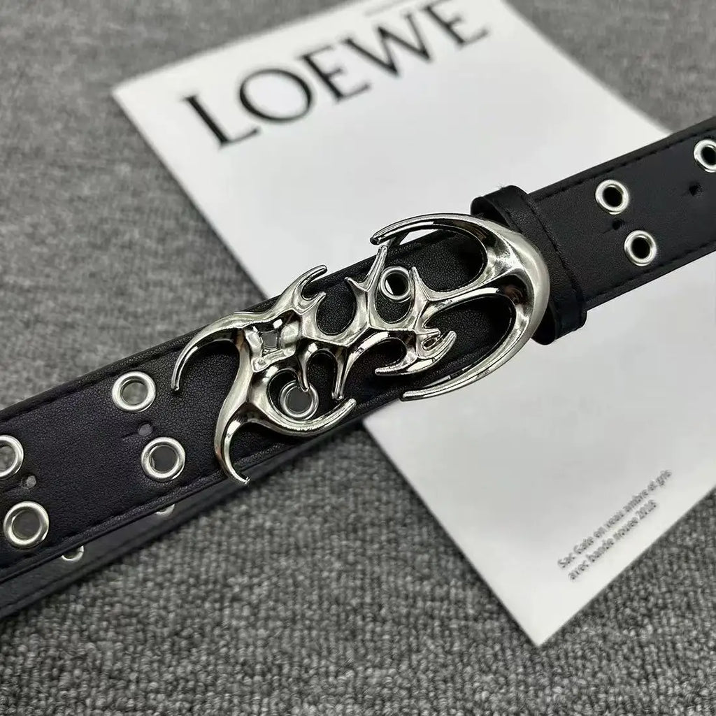 Stylish Y2K hollow PU leather punk belt for men and women, neutral waist belt with plus size options, trendy fashion accessory