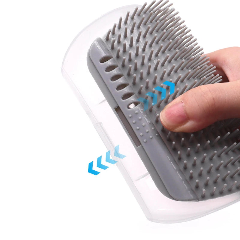 Showlu Fashion Store cat brush comb and wall scratcher with catnip, designed for grooming, massaging, and entertaining cats.