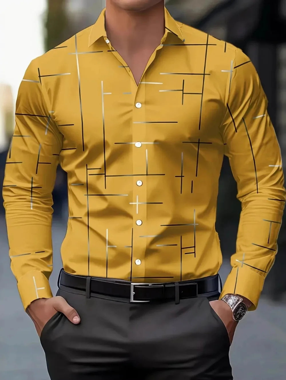 Men's long-sleeved spring shirt with minimalist lines, high-end European and American style, suitable for business casual wear