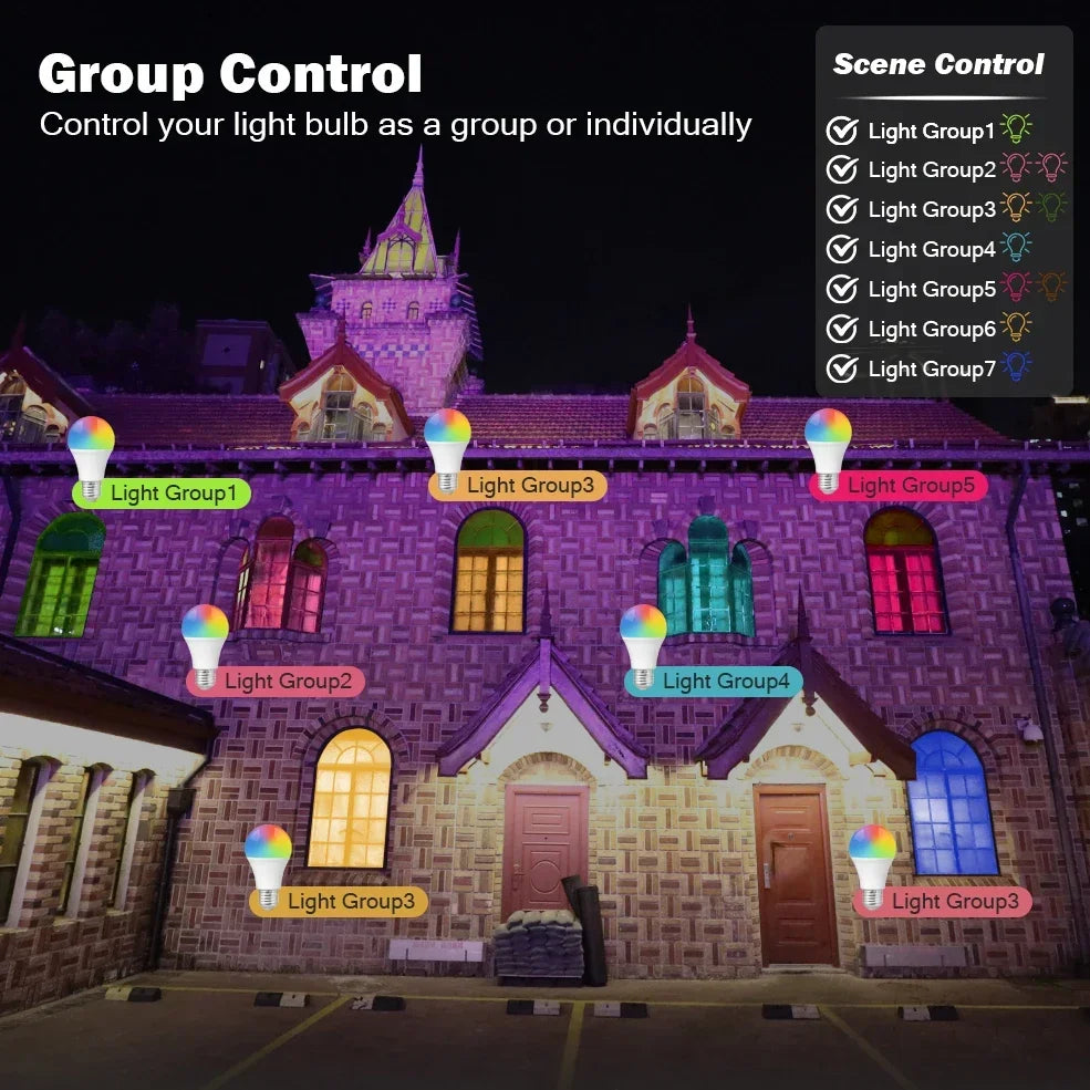 Smart WiFi adjustable color LED spotlight bulb by Showlu Smart General, showing the bulb with customizable color settings and bright illumination.