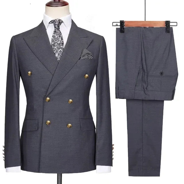 Royal blue men's double-breasted 2-piece suit by Showlu Fashion Store, tailored for business, with sharp lapels and fitted design.