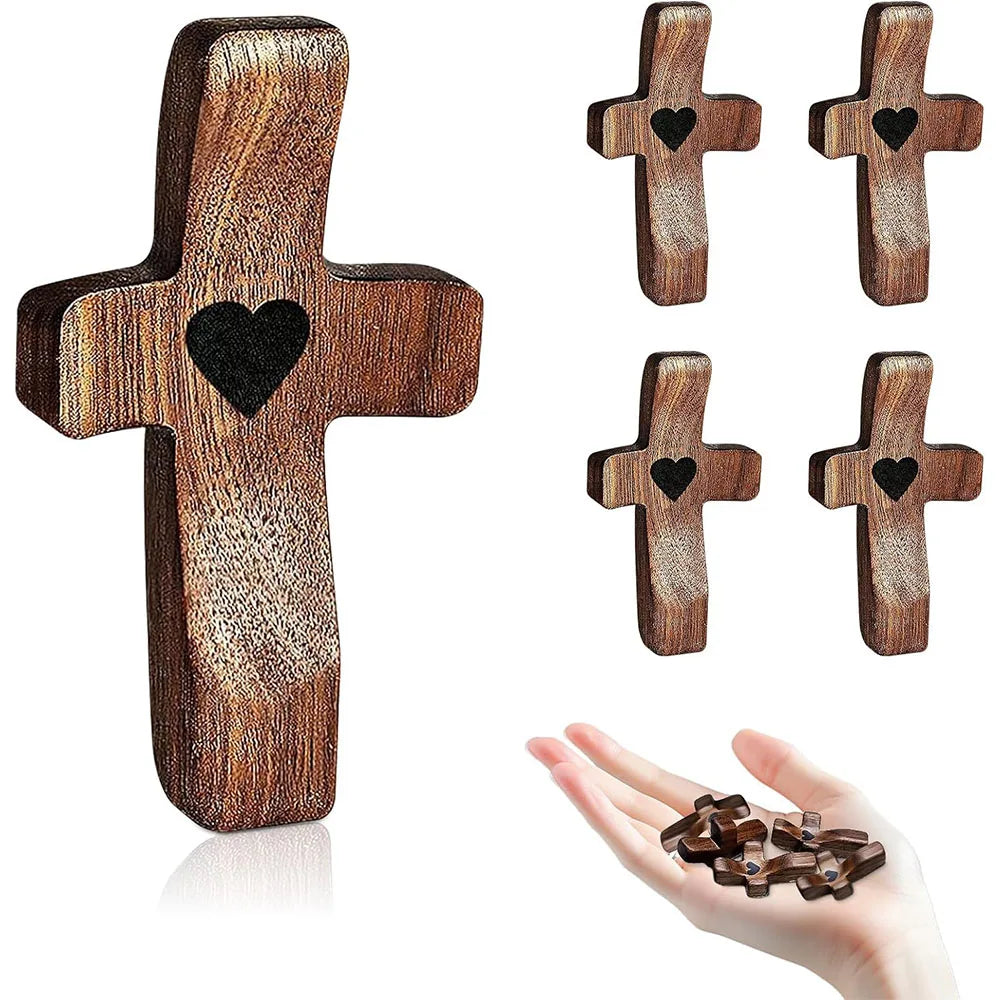 Black walnut wood pocket cross with engraved spiritual design, ideal for prayer, faith, and stress relief.
