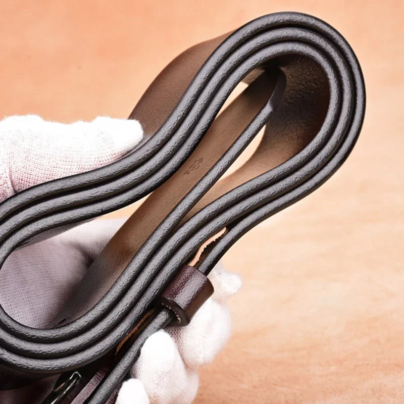 Showlu men's genuine cowskin leather belt in plus size, 110cm to 170cm, featuring a classic buckle and textured leather strap.