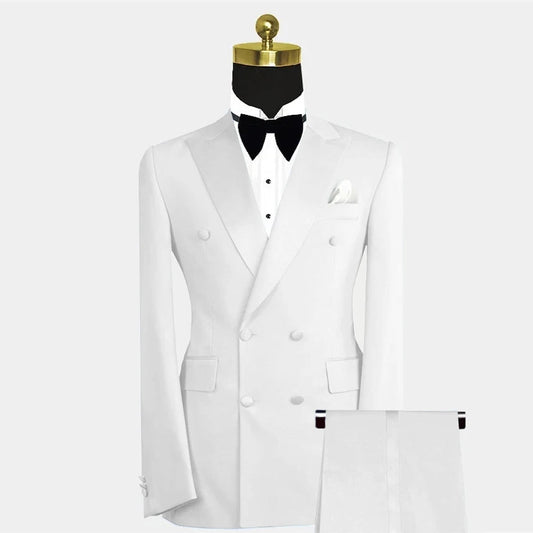 Formal Blue Luxury Men Suits Double Breasted Peak Lapel Blazer Wedding Prom Party Tailor 2 Piece Jacket Pants Set Outfits Terno SHOWLU FASHION STORE