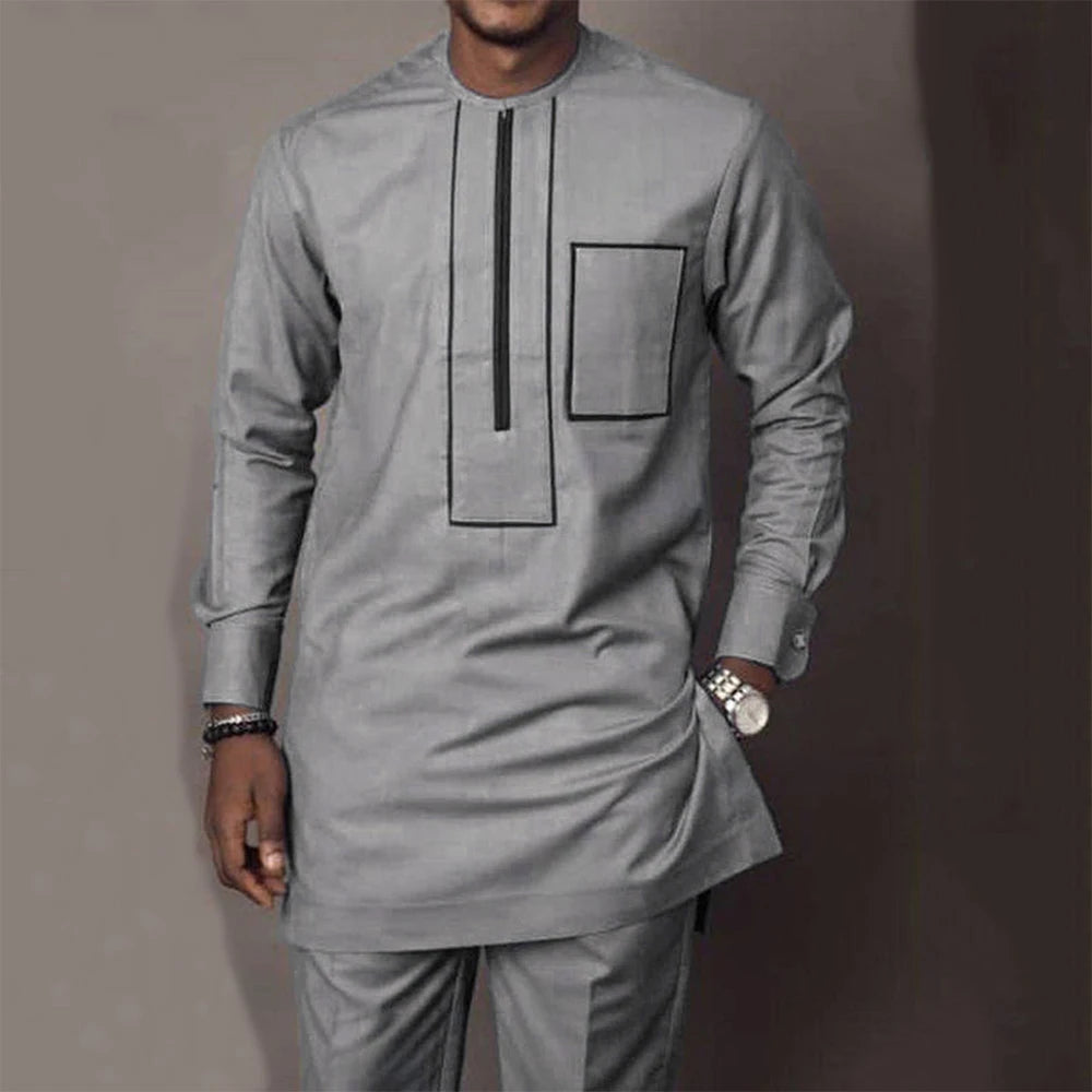 New In African Summer Business Men's Short Sleeve Suit Embroidery Dashiki Shirt Pants Sets 2 Pieces Outfits Wedding Party 2025