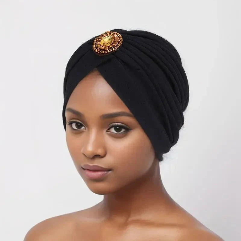 Showlu Fashion women's diamond pleated turban hijab chemo cap wrap, stylish head covering with intricate pleated design.