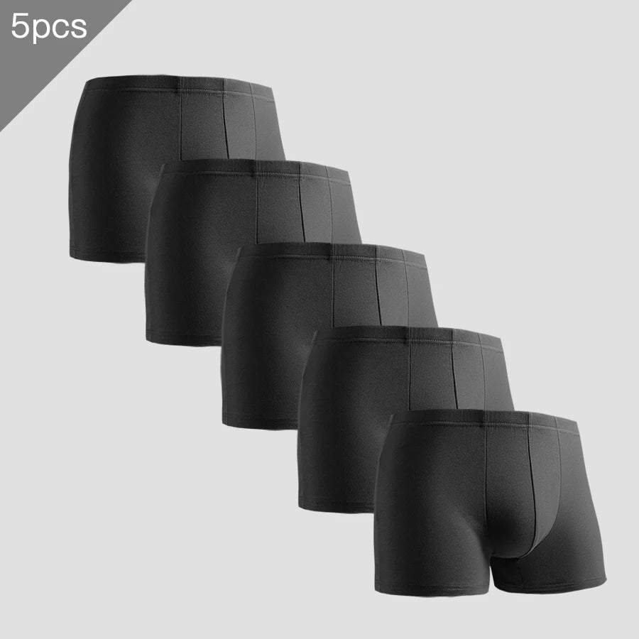Showlu men's cotton boxer shorts set with five breathable, lightweight summer underwear in various colors.