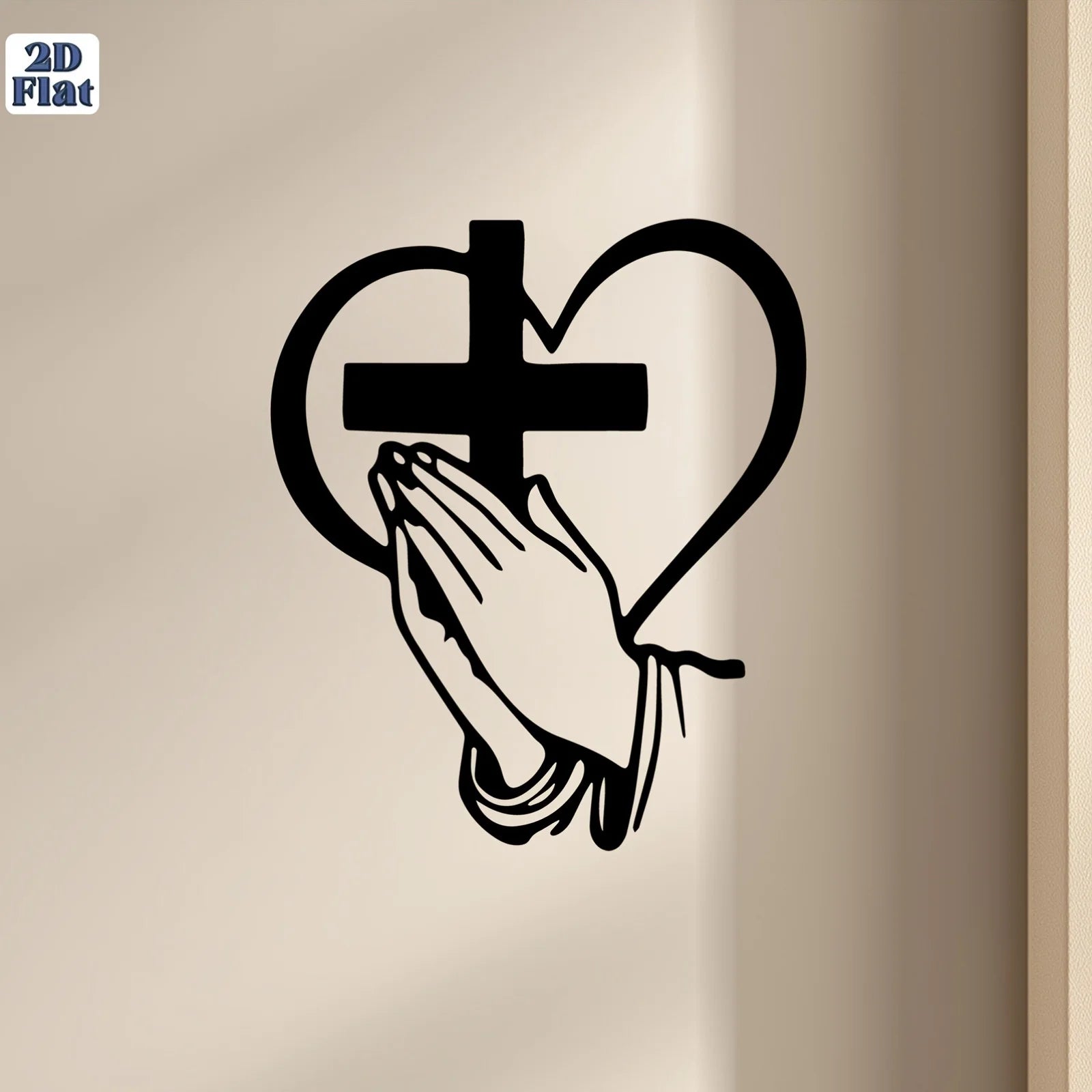 Spiritual cross and heart metal wall art decor for religious home decoration, featuring intricate design and metallic finish.