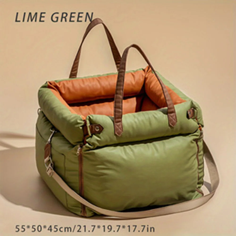 Showlu Portable Car Pet Carrier with breathable dog bed for backseat travel, designed for comfortable pet transportation.