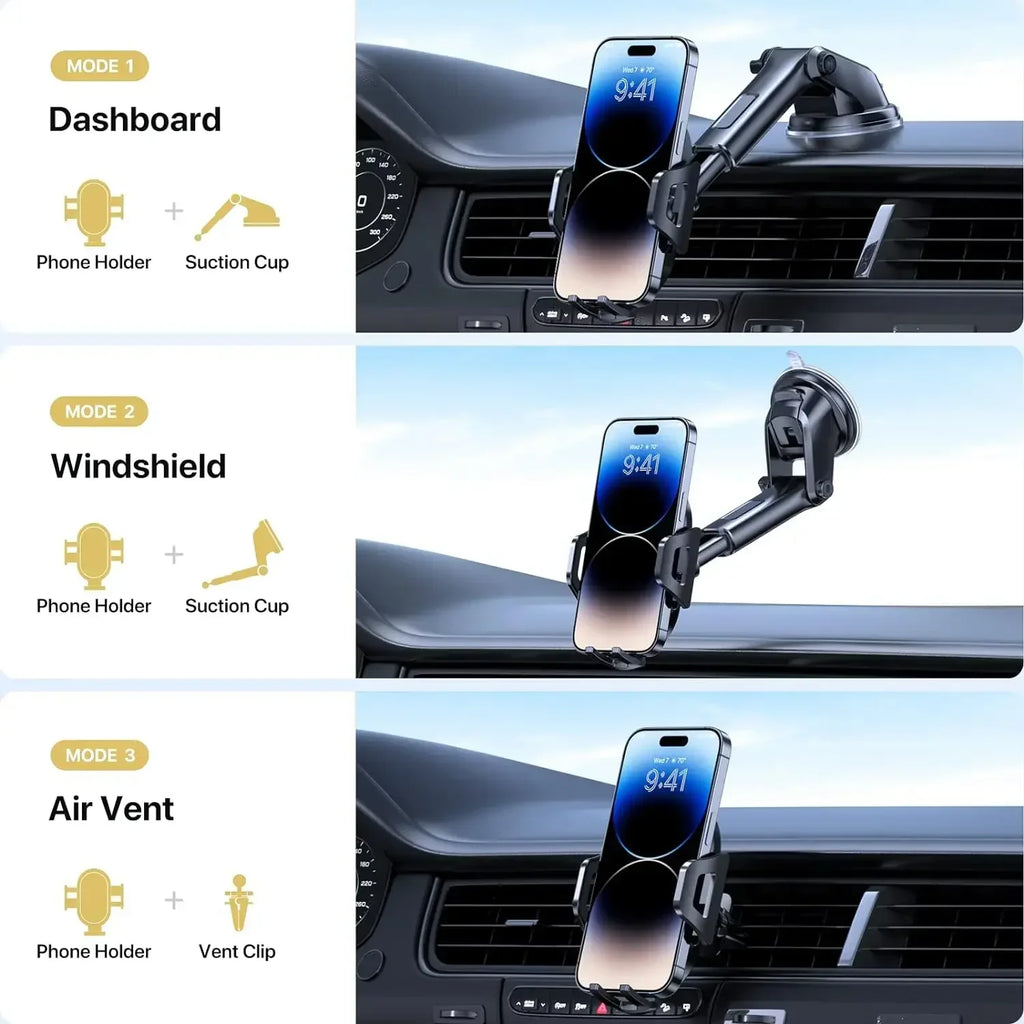 Universal car phone holder by SHOWLU FASHION STORE, mounts on windshield or dashboard with 360° rotation for easy viewing.