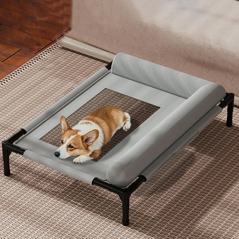 Showlu Mesh Elevated Dog Bed with breathable mesh surface, raised design, and included pillow for comfort and cooling.