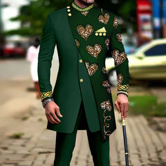 New African Suits for Men Embroidery Print Blazer and Pants Set Business Dress Suit with Kerchief Party Wedding Evening
