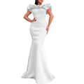Elegant off-the-shoulder long mermaid dress for women, featuring short sleeves and floor-length design for special occasions.