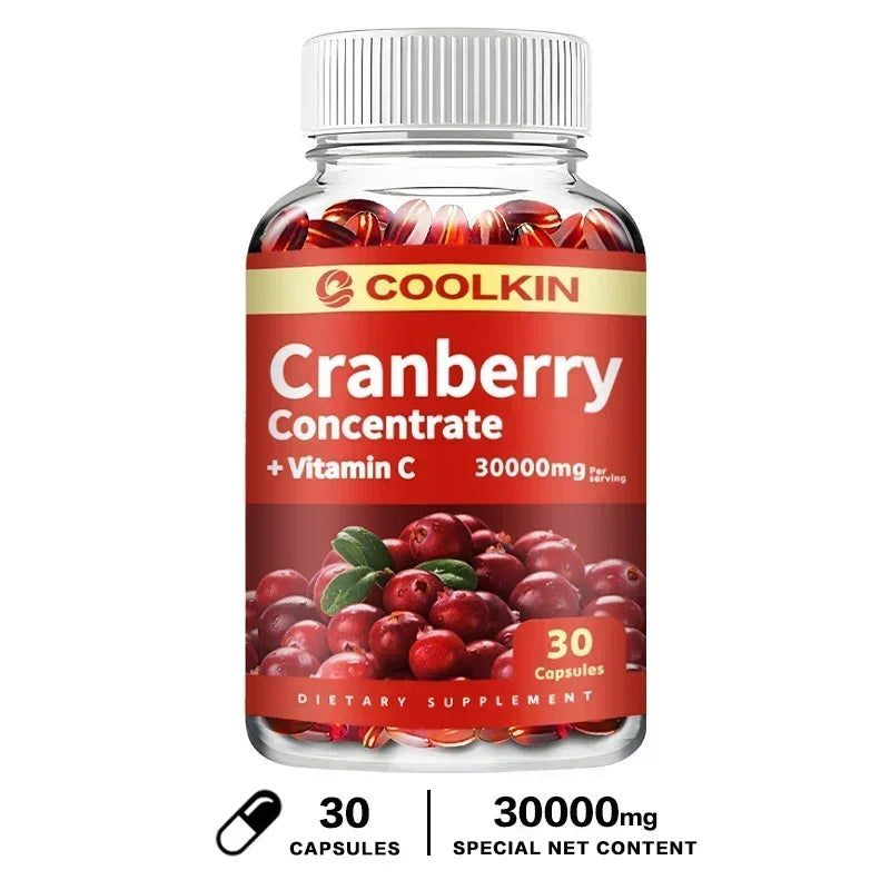 Showlu Fashion Store cranberry supplement for urinary tract, bladder, gut health, and immunity with vitamin C in a bottle.