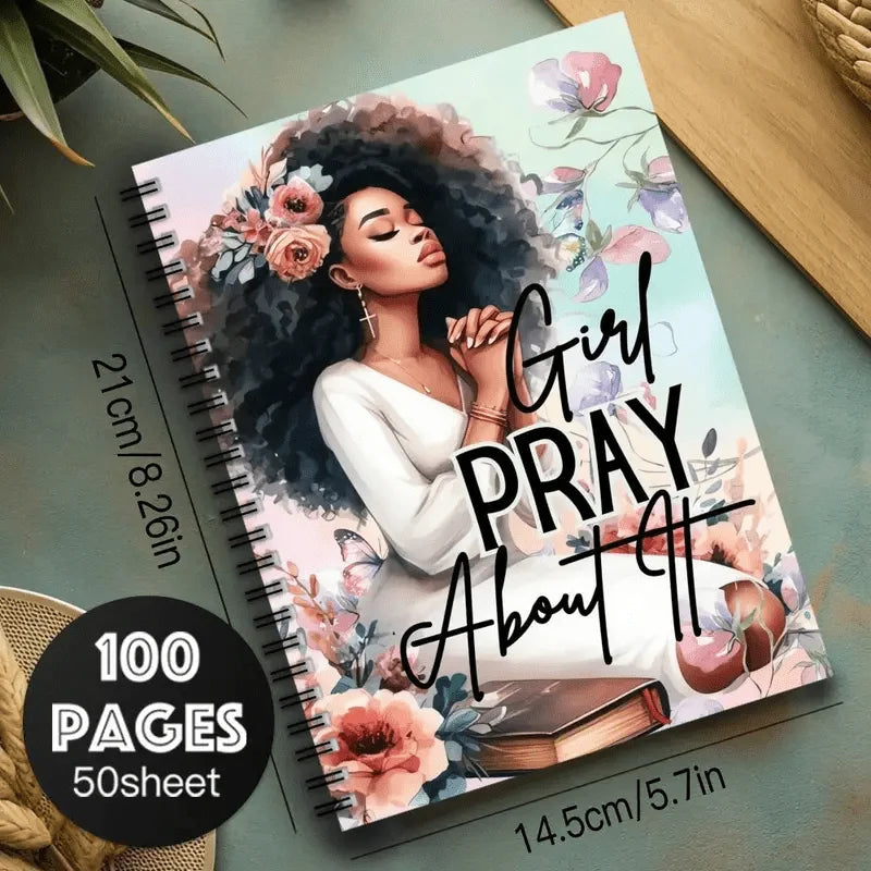 Showlu Christian daily prayer spiral notebook with personalized Bible diary cover, featuring religious symbols and elegant design.