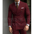 SHOWLU Men's slim fit green 2-piece suit with double-breasted blazer, tailored for weddings and formal occasions.
