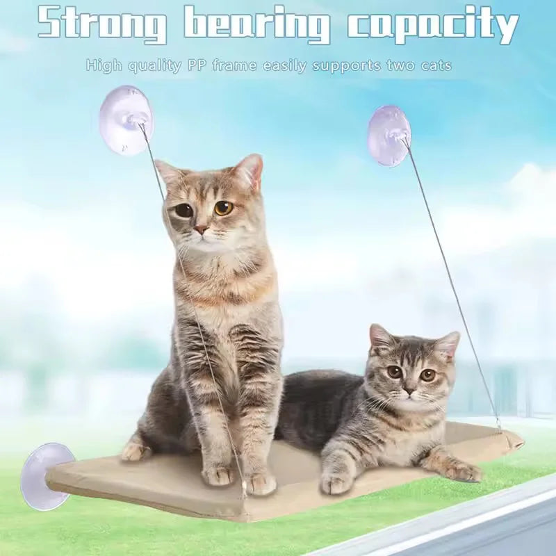 Showlu Cat Window Hanging Hammock Bed made of Oxford fabric, space-saving perch for comfortable feline lounging by the window.
