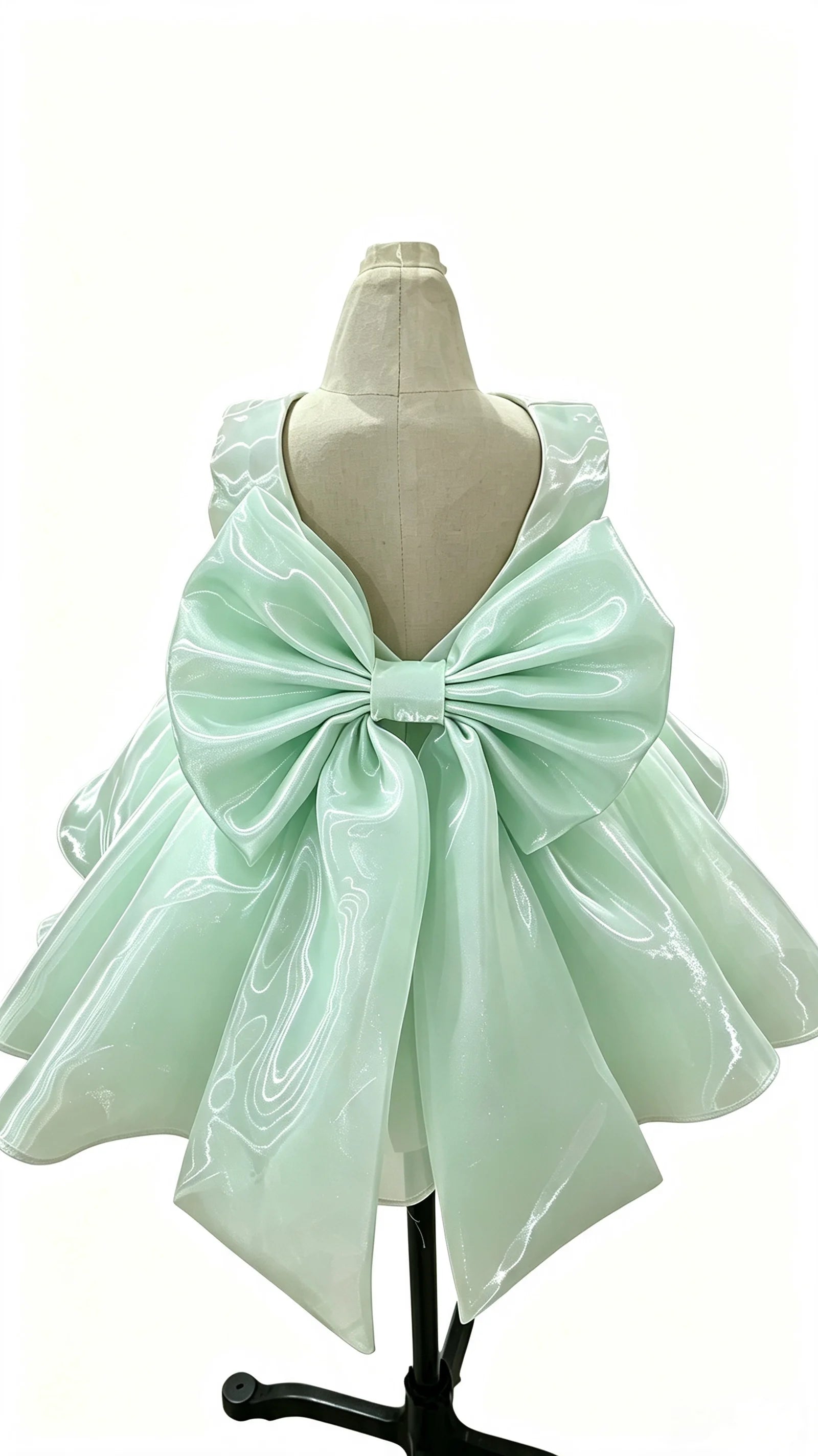 Baby Girl Satin Flower Girl Dress Low Back Thin Straps Bow Luxury Princess Gown Toddler 1st Birthday Baptism Wedding Party Dress