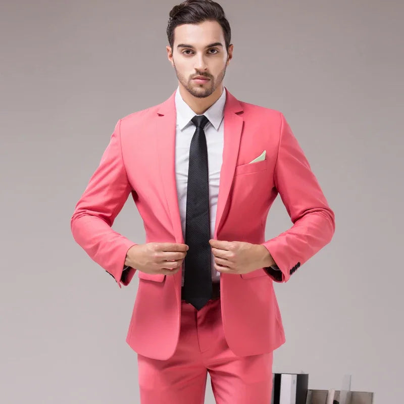 Men's black blazer and trousers set, formal business suit with a sleek solid color design for office or special occasions