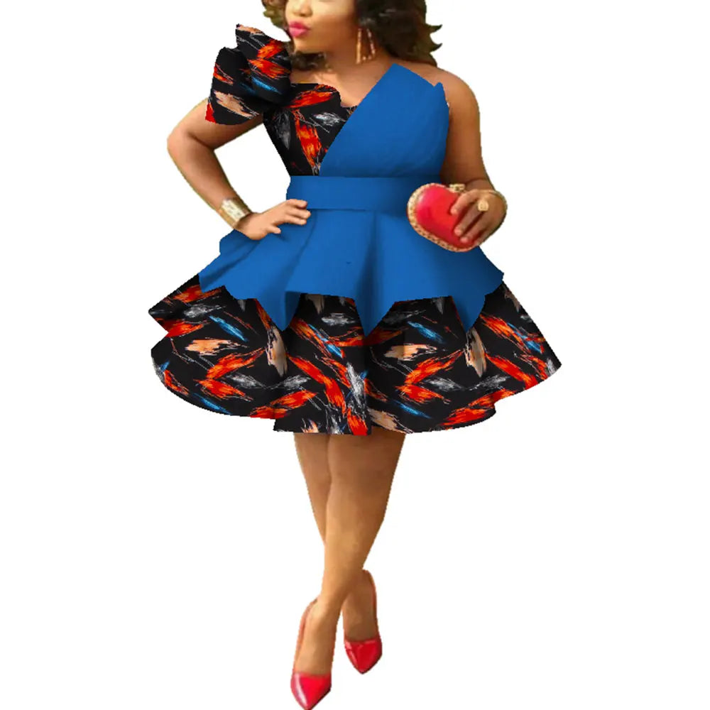 African Dresses for Women Ankara Print Strapless Multi-layer Dresses Dashiki Party Wedding Evening Dress African Clothing WY4213