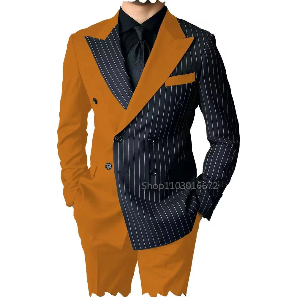 SHOWLU Men's slim fit 2-piece wool blend tuxedo with double-breasted design, tailored fit, and classic style.
