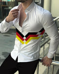 Men's casual long-sleeve button shirt with designer prints, lapel collar, spring 2023 fashion by Showlu Fashion Store.