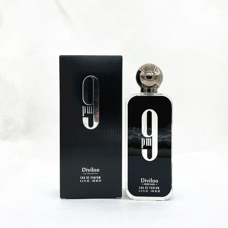 Unisex LAIKOU 9pm 9am EDP perfume bottle, 100ml long-lasting fragrance with sleek design and elegant packaging.