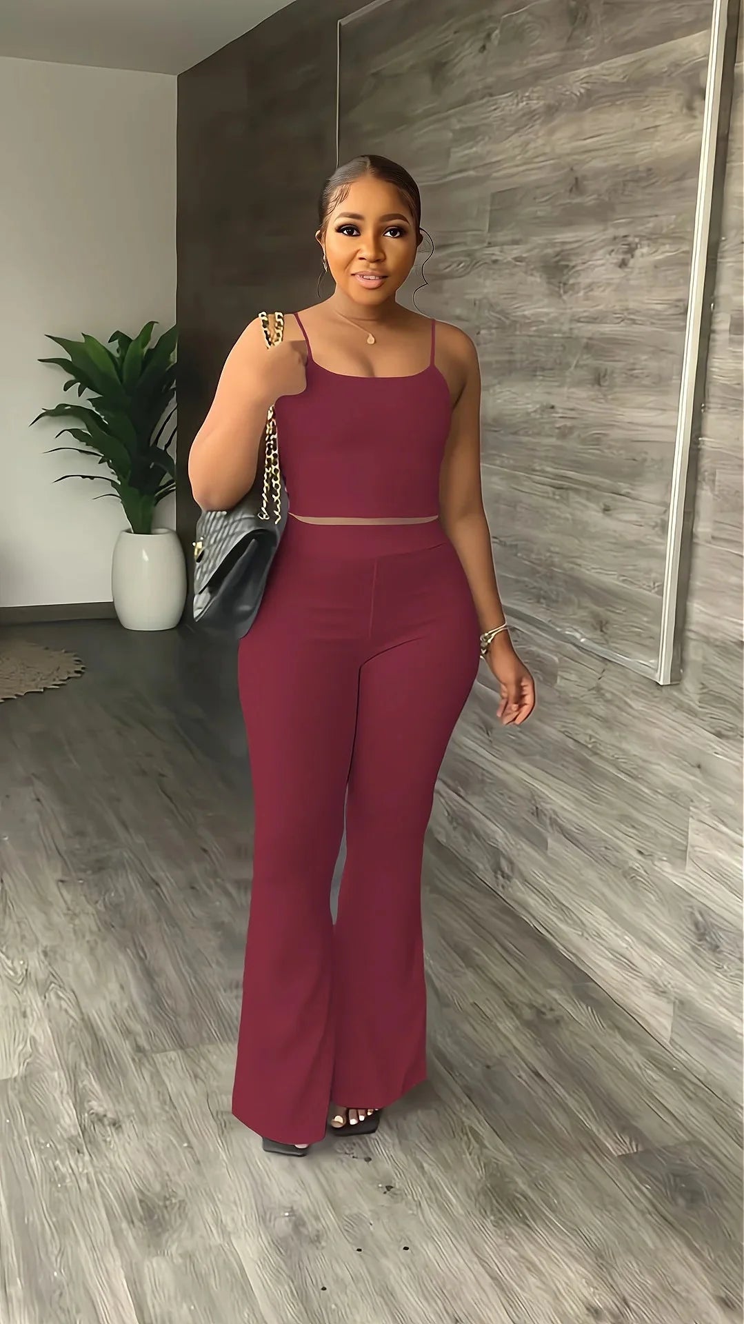 Stefion women's 2-piece summer set with sleeveless crop top and long pants, stylish and comfortable for warm weather.