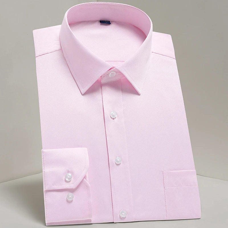 Men's classic long sleeve dress shirt with contrast stitching, front placket, semi-formal style, from Showlu Fashion Store