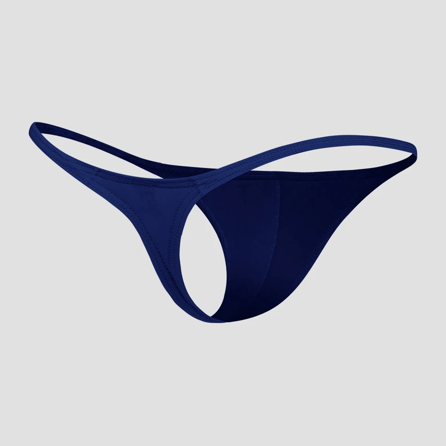 Showlu men's low-rise solid thong underwear in breathable nylon with stretchy fit, designed for comfort and style.