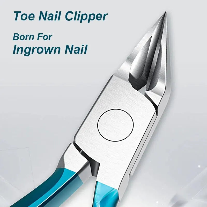Stainless steel toe nail clipper for ingrown and thick toenails, professional podiatrist-style toenail trimmer with sharp nippers.