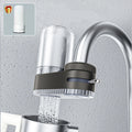 Showlu Faucet Water Purifier with washable physical filter and two filtering elements, mounted on a kitchen faucet.
