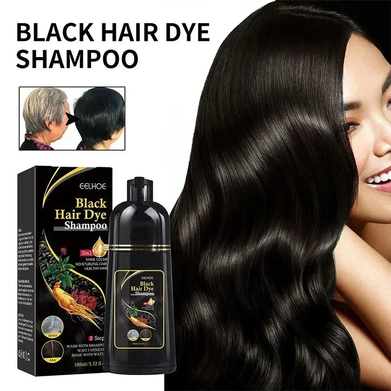 Eelhoe 3-in-1 black hair dye shampoo by SHOWLU FASHION STORE, natural herbal formula for instant hair coloring, shown in bottle.