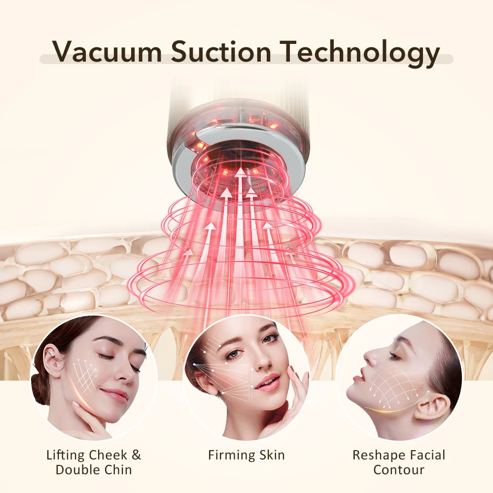 Hailicare electric facial massager with vacuum face cupping and skin lifting features, shown in use on a woman's face.
