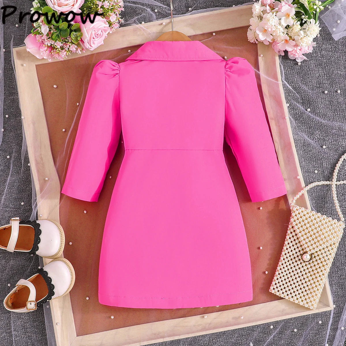 Showlu Fashion Showlu Girls Blazer Dress with long sleeves and floral design, perfect for elegant parties.