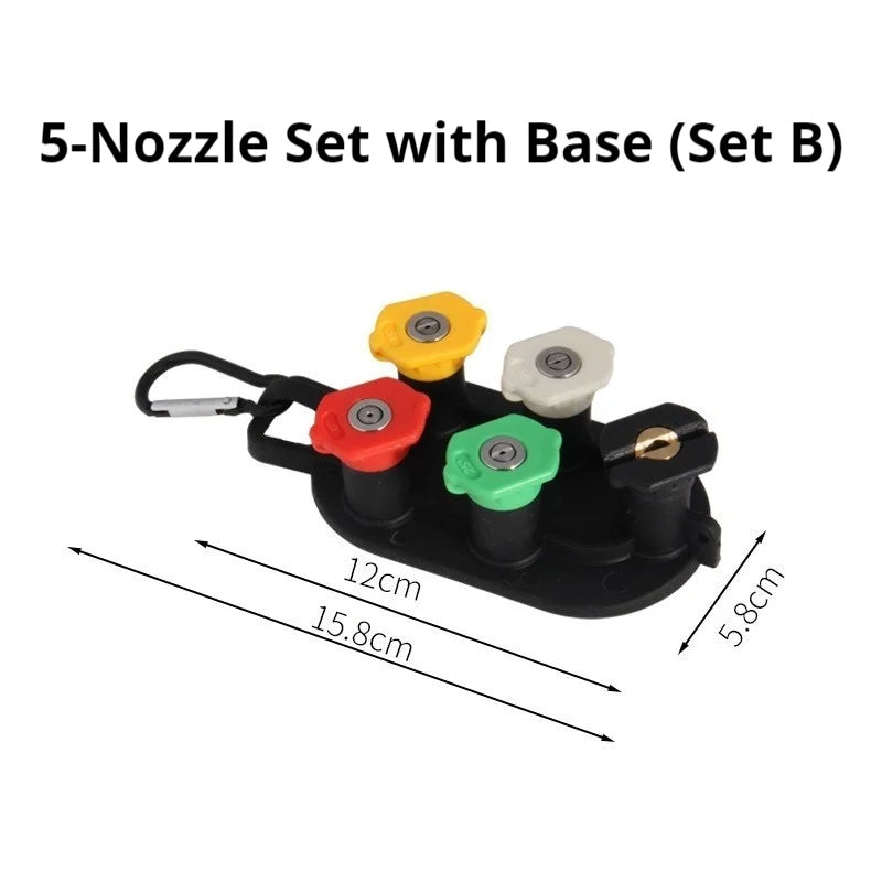 Set of seven pressure washer nozzles from Showlu Fashion Store, showcasing different spray tips for high-pressure cleaning.