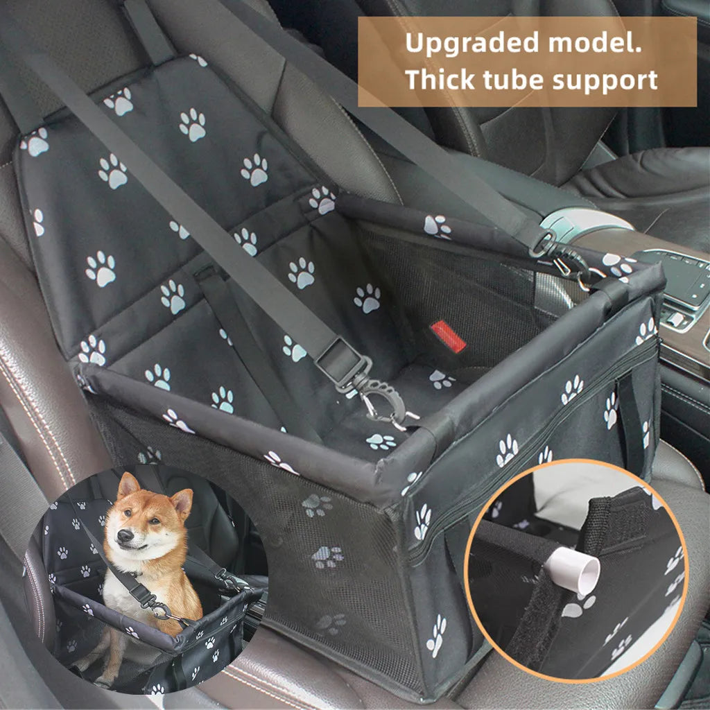 Showlu Waterproof Pet Car Seat Carrier, a folding nylon travel hammock with secure sides, designed for pet safety during car rides.