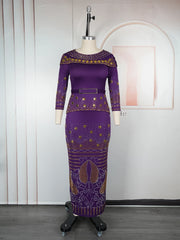 Plus Size African Party Dresses for Women Dashiki Diamond Bodycon Maxi Long Dress Elegant Turkey Muslim Wedding Evening Gown