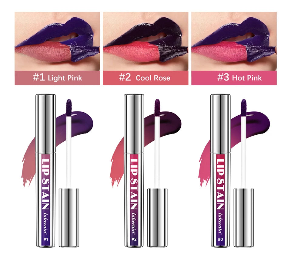 Showlu Smart General waterproof peel-off lip stain and lip tint applied on lips with vibrant color and glossy finish.