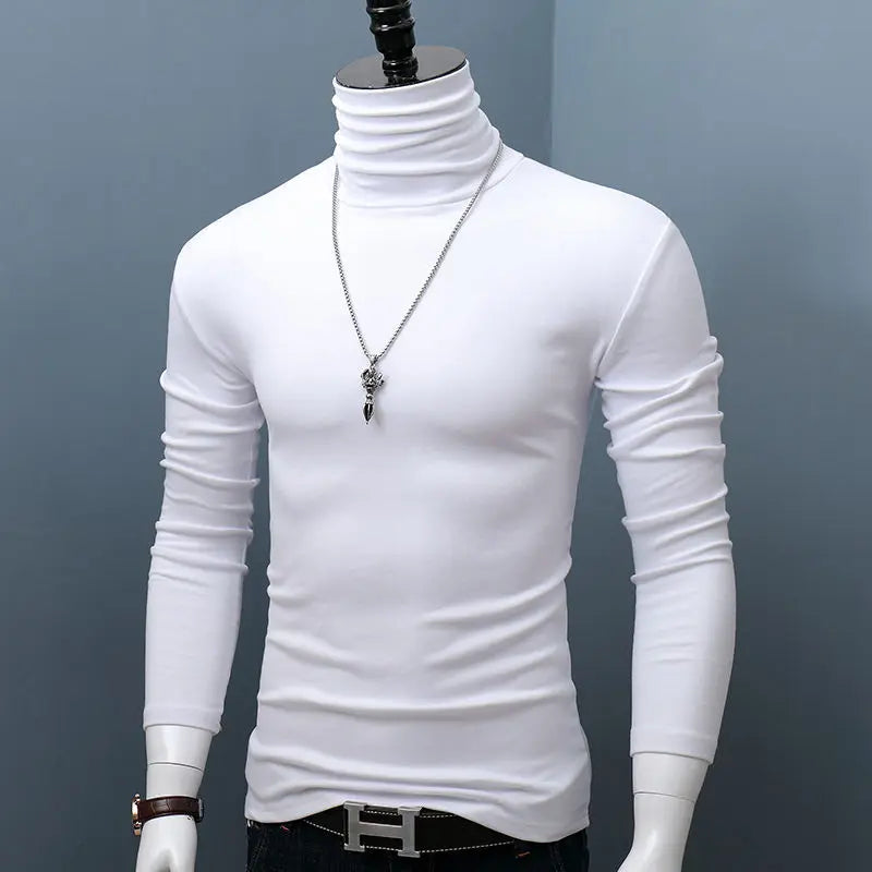 Dark red men's turtleneck long sleeve shirt by Showlu Fashion, classic autumn winter casual top, plus size, stretch fabric.