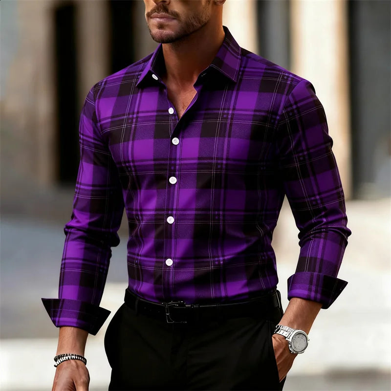 Men's plaid casual street style long-sleeved shirt in large sizes, outdoor daily wear, from Showlu Fashion Store.