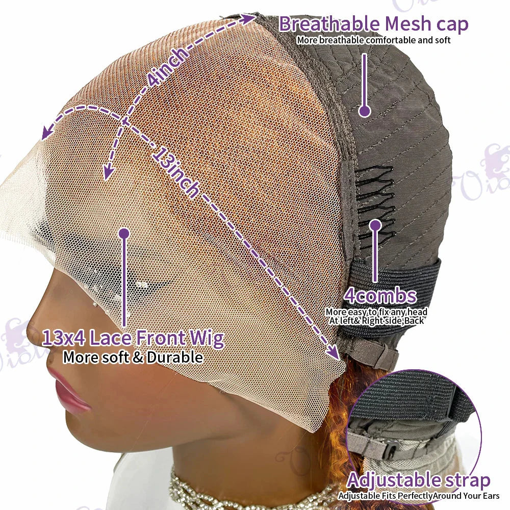 Deep wave lace frontal bob wig in orange ginger color, featuring human hair with natural wave texture from SHOWLU FASHION STORE