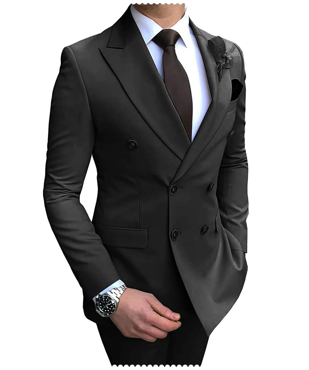 Beige men's 2024 suit by Showlu Fashion Store with double-breasted blazer and slim-fit pants, ideal for weddings and formal occasions.