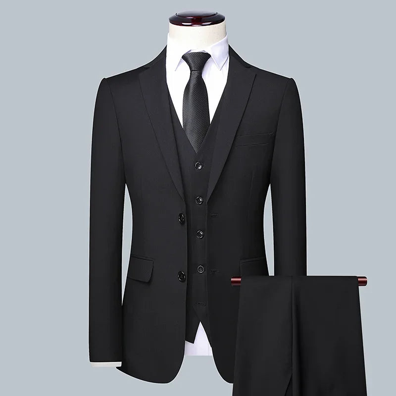Men's solid color business suit by Showlu Fashion Store, high-quality formal suit for weddings, banquets, or professional events.