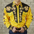 Showlu Fashion men's long-sleeve floral leopard print retro western shirt with lapel, suitable for outdoor street casual autumn and winter wear.