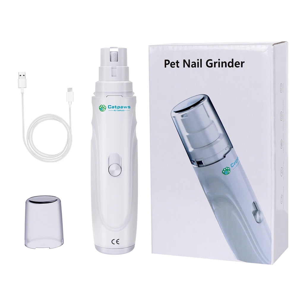 Showlu Fashion Store USB rechargeable electric dog nail grinder with two-speed settings, quiet paw trimmer for painless pet grooming.