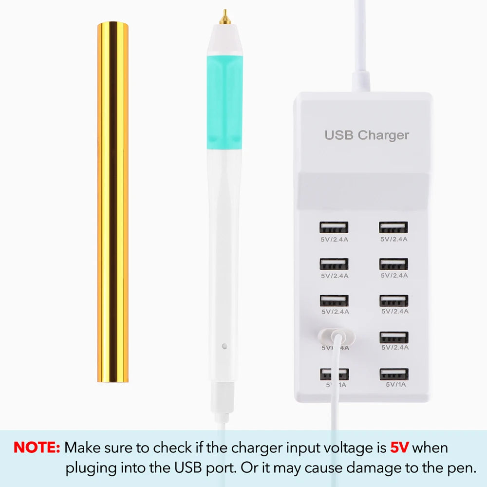 Showlu Smart General USB Hot Foil Pen 0.8mm DIY craft tool with metallic tip for foil stamping and detailed craft projects.