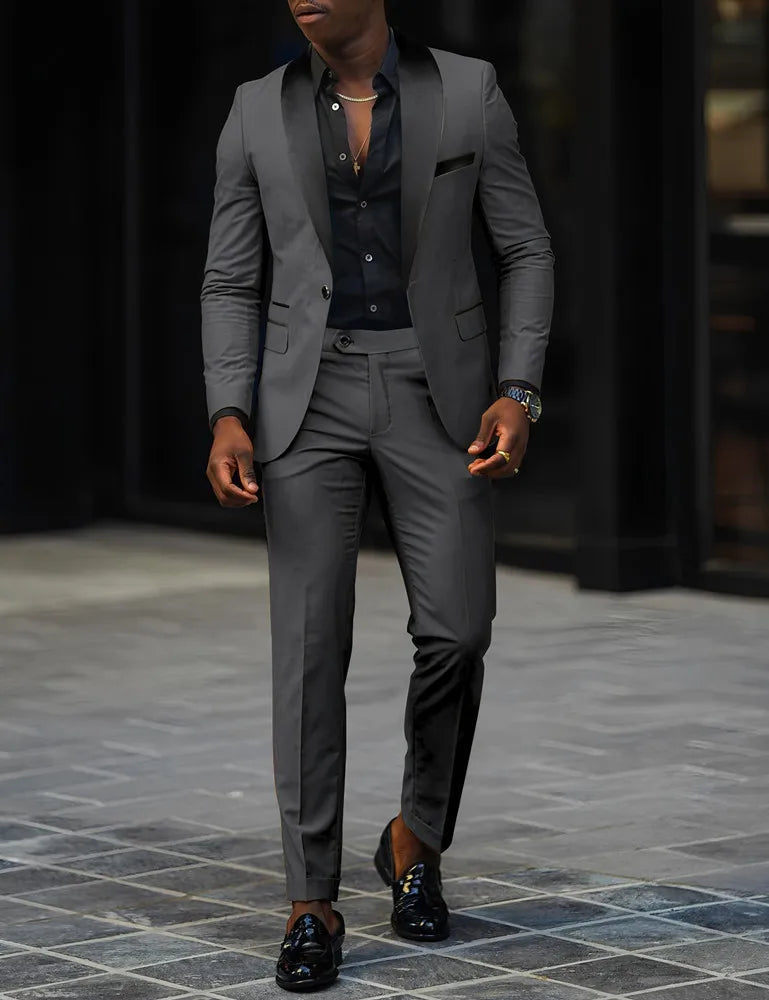 Slim fit men's wedding and business suit set with single button jacket and matching pants from Showlu Fashion Store.