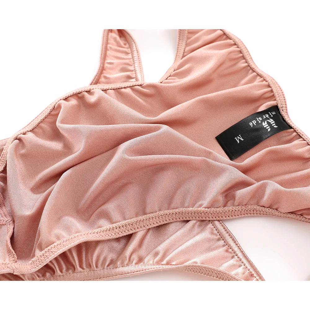 Showlu Fashion Men's satin silky briefs in large size, featuring smooth, comfortable underwear with a sexy, silky finish.